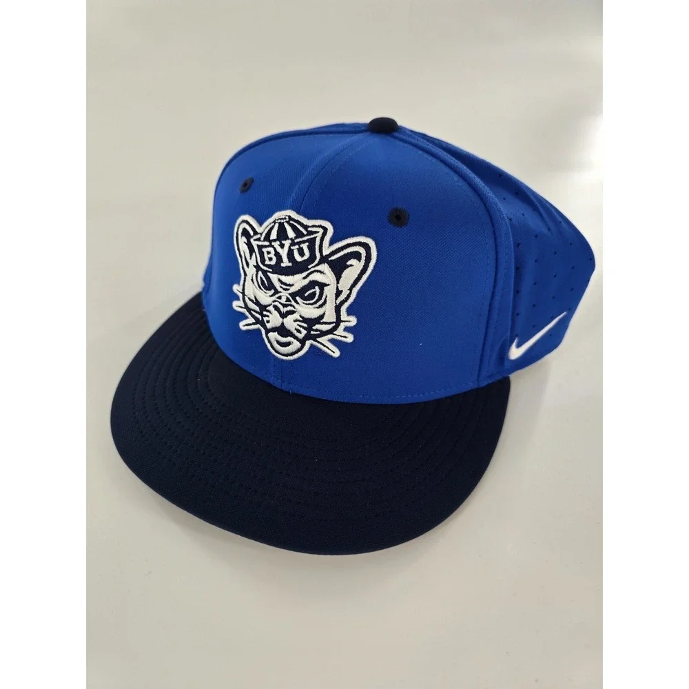 Nike BYU Cougars Flat Bill Cap Hat Adult 6 7/8 True Navy Blue Brigham Young New‎